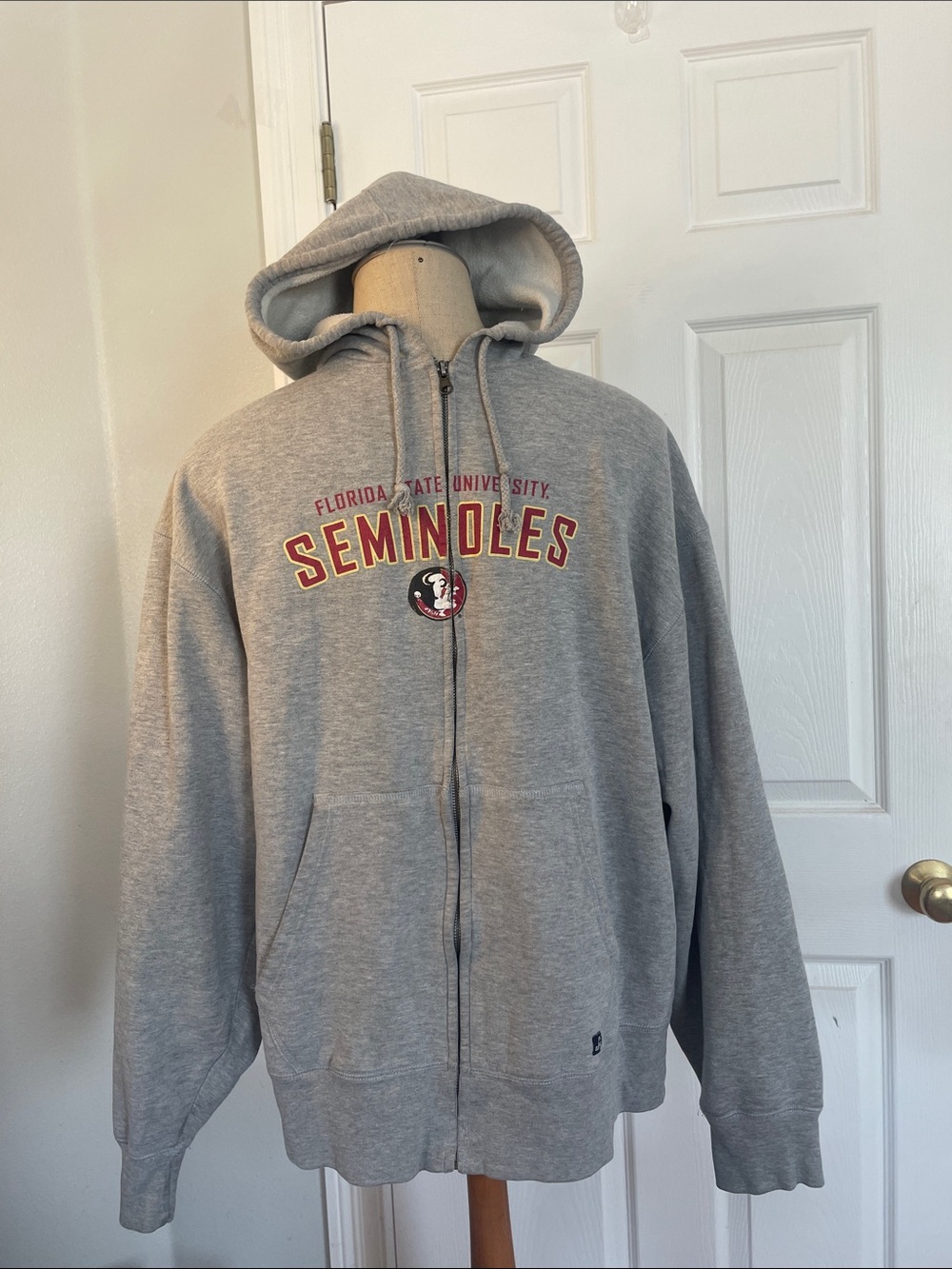 J America Gray Full-Zip Hooded Sweatshirt FSU Seminoles Florida State University